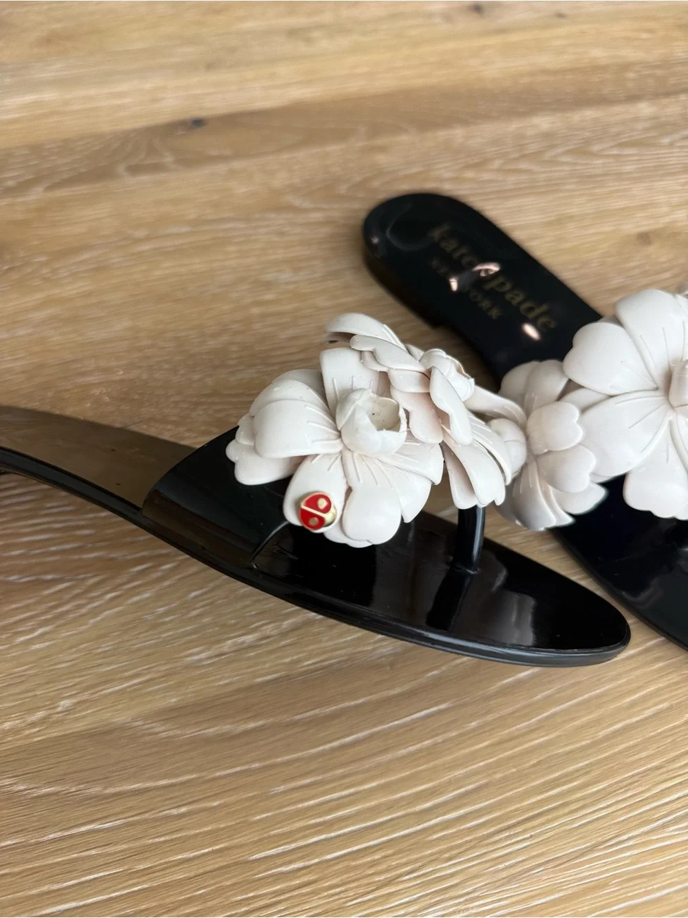 kate spade Black Slide Sandal with Cream Floral Accent